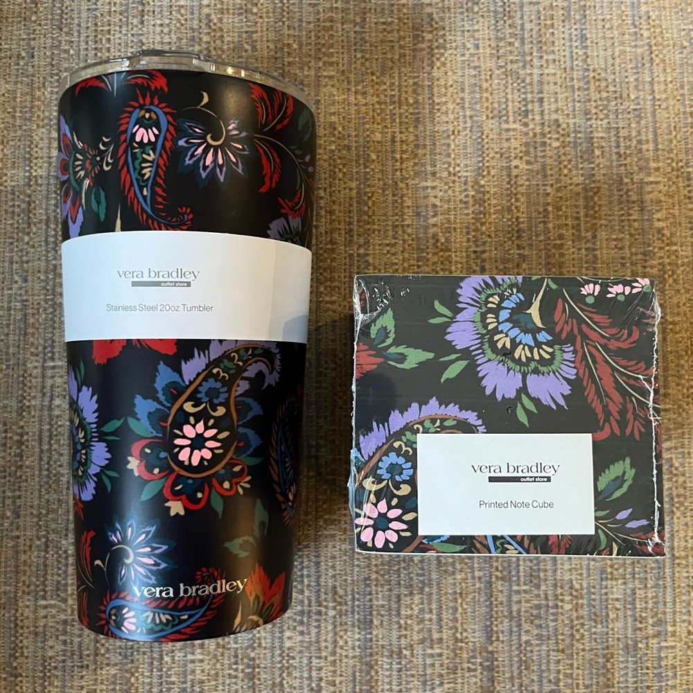 Vera Bradley 20 oz. Tumbler and Matching Note Cube Set in Venetian Paisley